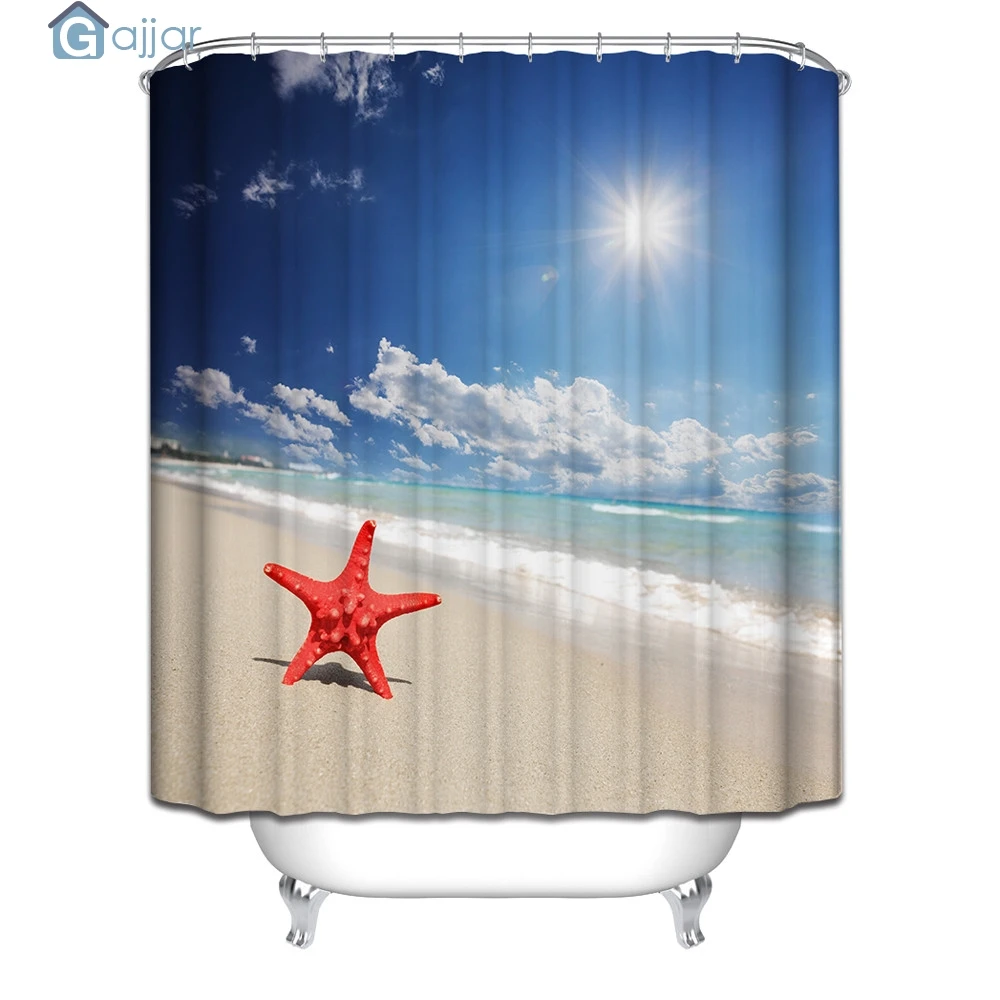 GAJJAR 2019 HOT Sale Fashion Happy Halloween Custom Fabric Waterproof Bathroom Shower Curtain 72x72inch Ocean Starfish  18Oct24