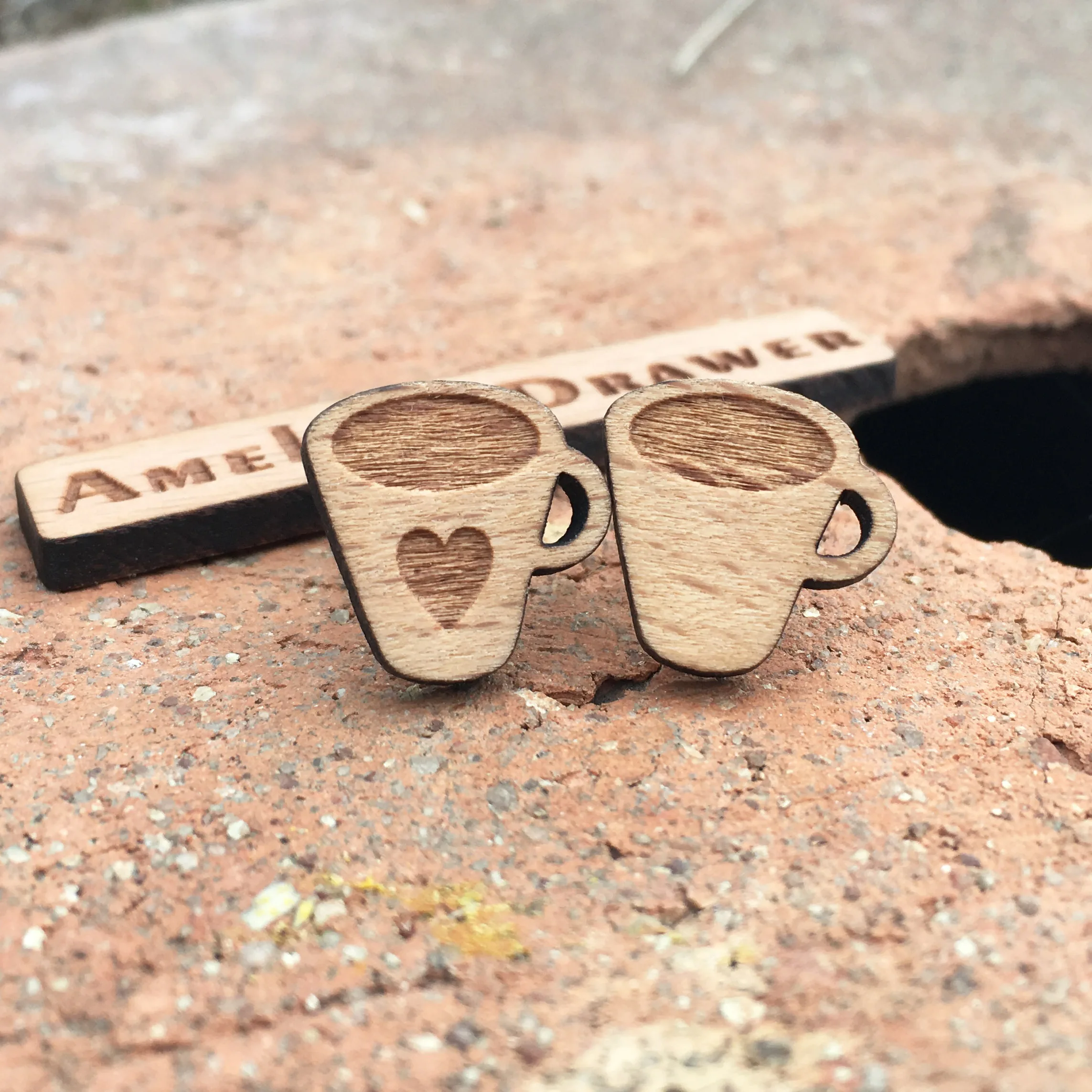 

Laser Engraved Coffee Lovers Earrings Coffee Cups Stud Handmade Earring Coffee Heart Wooden Earring X 10 Pairs