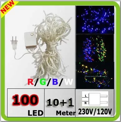

110V 220V 230V 120V 100 LED 10+1M 34FT red green blue white led String Fairy Lights Christmas led for Wedding Garden Party Xmas