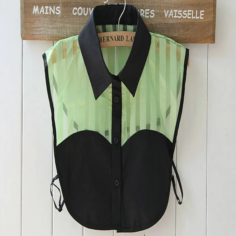 

2019 Women Patchwork Striped Sweater Half Shirt Tie Female Retro Black Cotton Organza Fake Collars Lapel Detachable False Collar