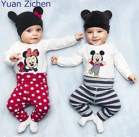 Одежда для новорожденных мальчиков MickeyRomper + Штаны Микки Шапки маленьких девочек