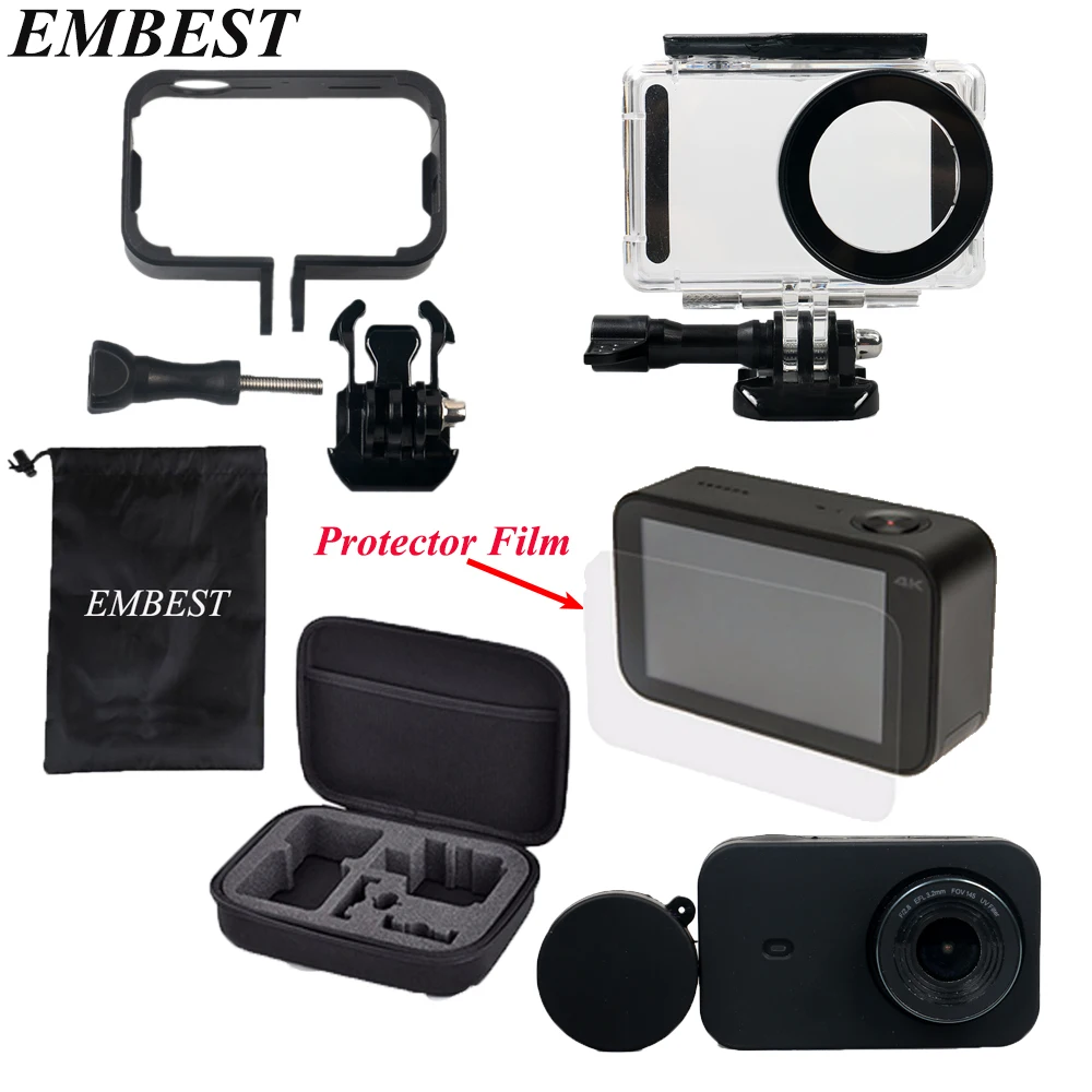 

EMBEST Storage Bag +Waterproof Case +Frame Shell Cover+Skin Cover+Protector Film Accessories Set For Xiaomi Mijia Action Camera