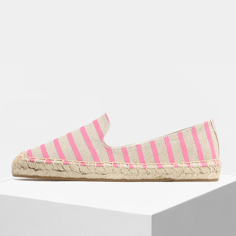 

women summer flat espadrilles, breathable canvas loafer stripe upper