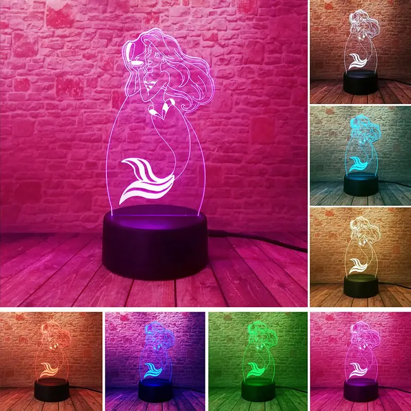 

The Little Mermaid Anime Figure Model 3D Illusion Luminous Led Lamp Colorful Flash light Princess Mermaid Figuras girls Toys
