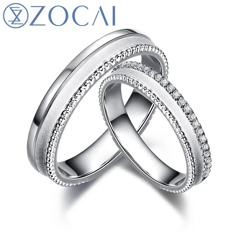 ZOCAI 0,13 КТ сертифицированный бриллиант обручальное Bands18K из белого золота(Au 750) Для женщин и Для мужчин обручальное кольцо JBQ00155AB - Цвет камня: Couple Rings