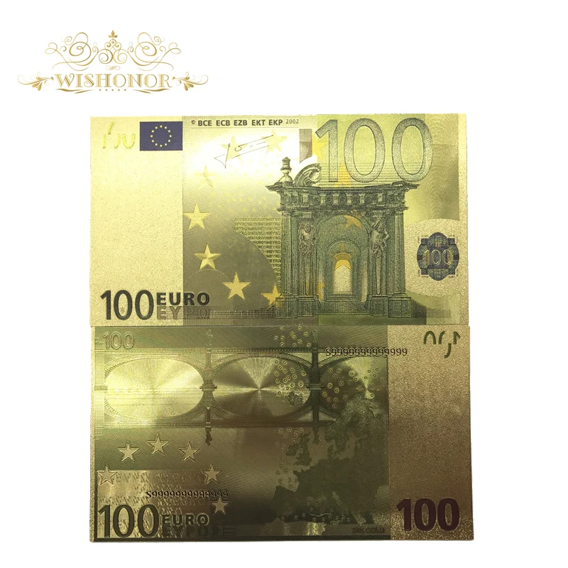 

10pcs/lot Value Collectible Euro Banknotes Colorful 100 Euro Banknote in Gold Plated For Home Decoration