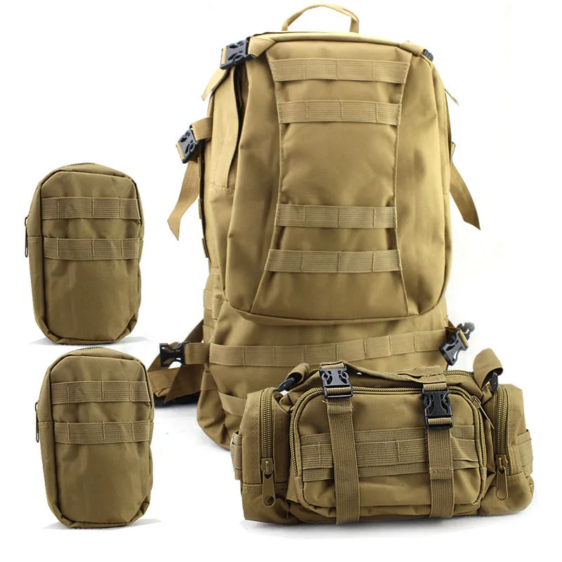 55L 4 in 1 Molle Rucksack Camouflage Mountaineering Bags 600D Military Tactical Backpack Outdoor Camping Hiking Hunting Climbing