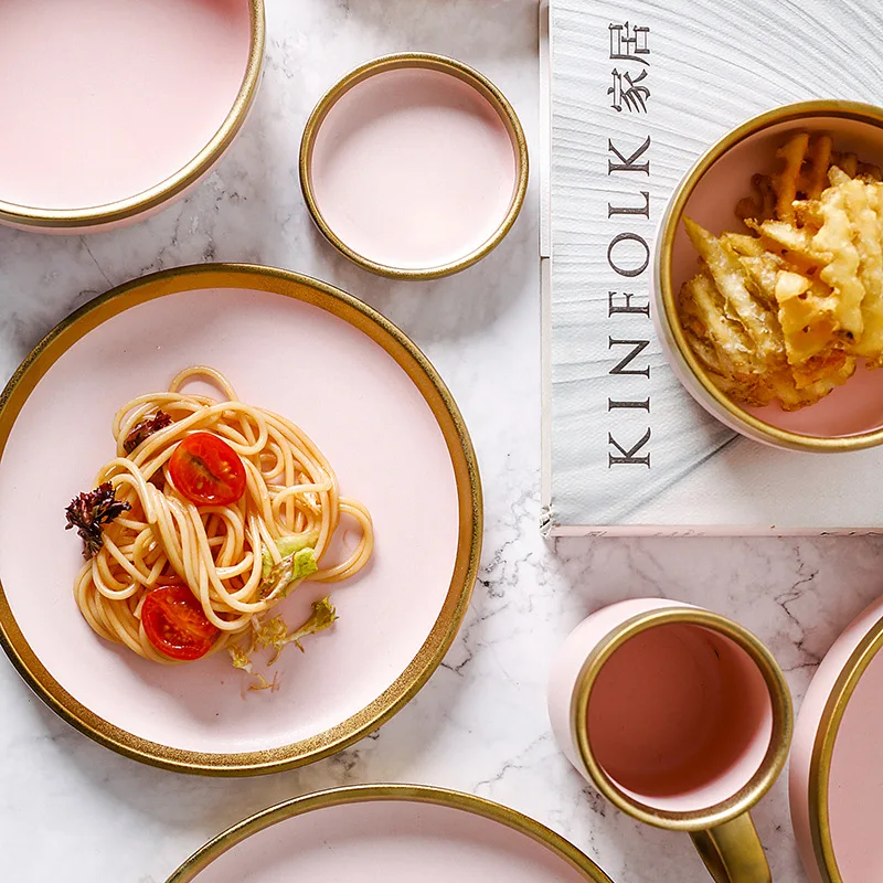 

Nordic pink ceramic set Western food bowl soup salad bowl mug Phnom Penh tableware and cutlery
