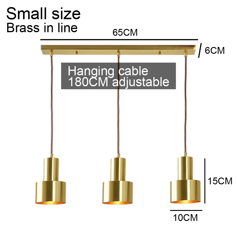 Европейский скандинавский небольшой медный латунный подвесной светильник, светодиодный современный подвесной светильник золотого цвета, светильник для спальни, столовой, светодиодный подвесной светильник - Цвет корпуса: small brass in line