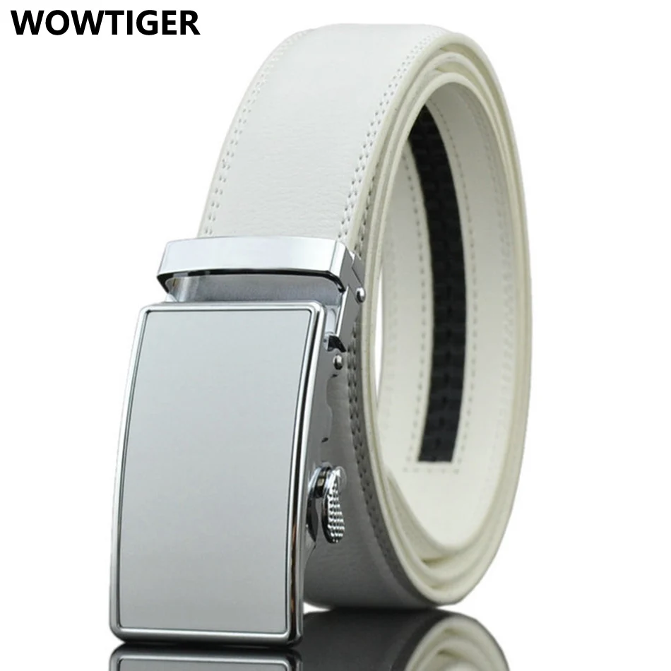 

WOWTIGER New Designer Men High Quality white Male Leather Strap Luxury Brand Belts for men Cinturones Hombre Ceinture Homme