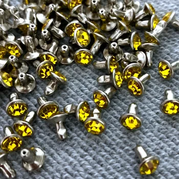 

New Coming 100Sets 6mm Lemon Yellow CZ+++ Crystals Rhinestone Rivets Silver Nailhead Citrine Spots Studs DIY Shipping Free