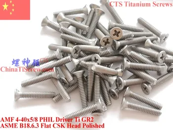 

Titanium screws 4-40x5/8 Flat CSK Head 1# Phillips Driver Ti GR2 Polished 50 pcs