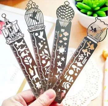 

2pc/lot Creative brief lovelier functional metal hollow drawing bookmark ruler /metal ruler/school&office supplier