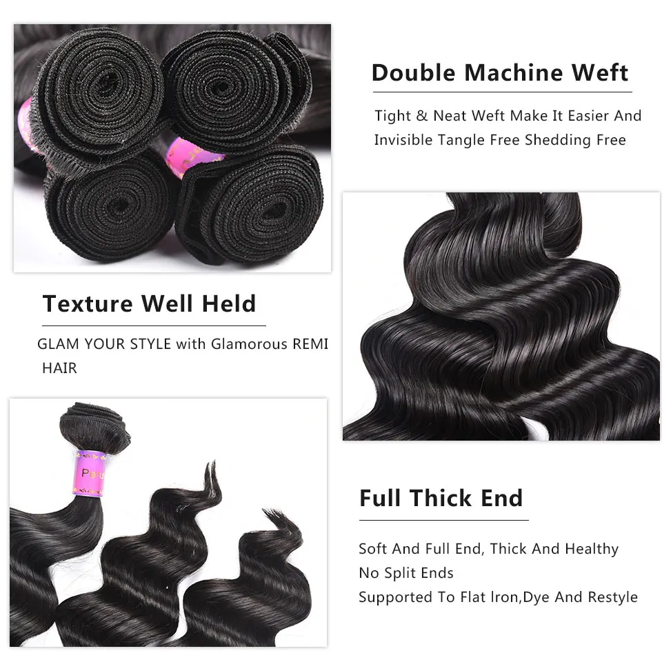 Glamorousremi Hair Peruvian Loose Deep Wave 100% Human Hair Bundles Remy Hair Can Buy 1/3/4 Bundles 8-26 inch 1B Free Shipping
