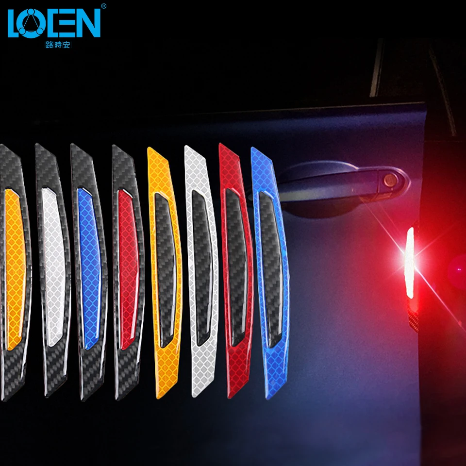 4x Red Carbon Fiber Safety Reflective Tapes Warning Car Door Sticker Accessory