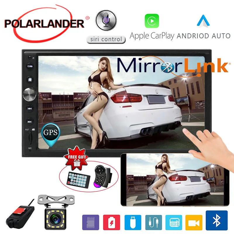 7 'ƈ DIN Автомобильная Радио Камера заднего вида DVR Зеркало Ссылка сенсорный