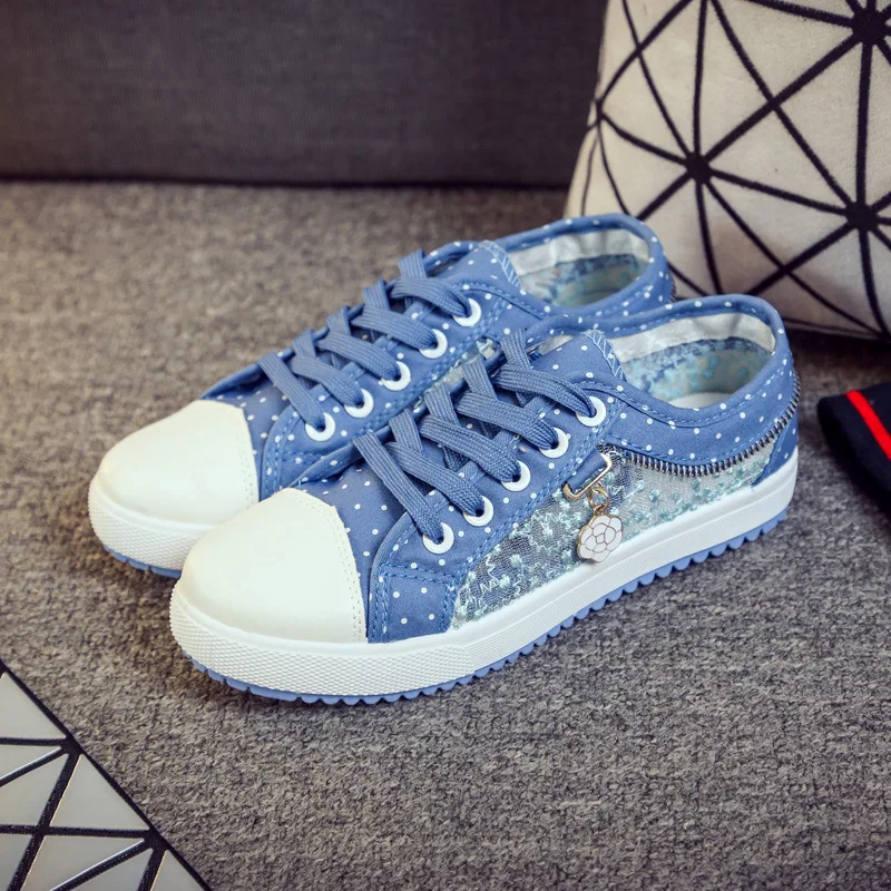 

2019 Breathable Women Canvas Shoes Summer Autumn Lace Cut Out Flats Women Espadrilles Casual Shoes Cute Dot Women Flats