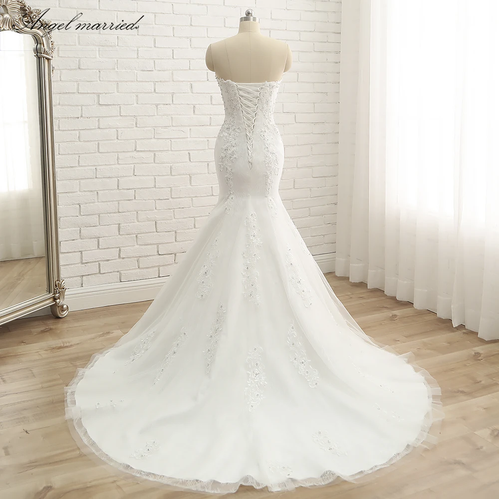 Ангел Женат Vestido De Noiva белое кружевное фатиновое свадебное платье винтажная