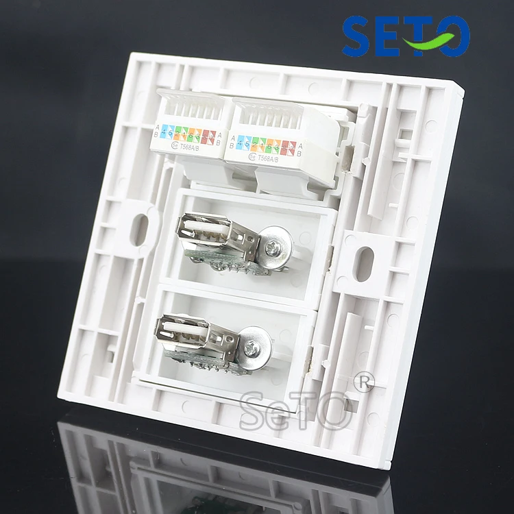 

SeTo 86 Type Dual RJ45 Cat5e Network + Dual USB Assorted Panel Wall Plate Socket Keystone Faceplate