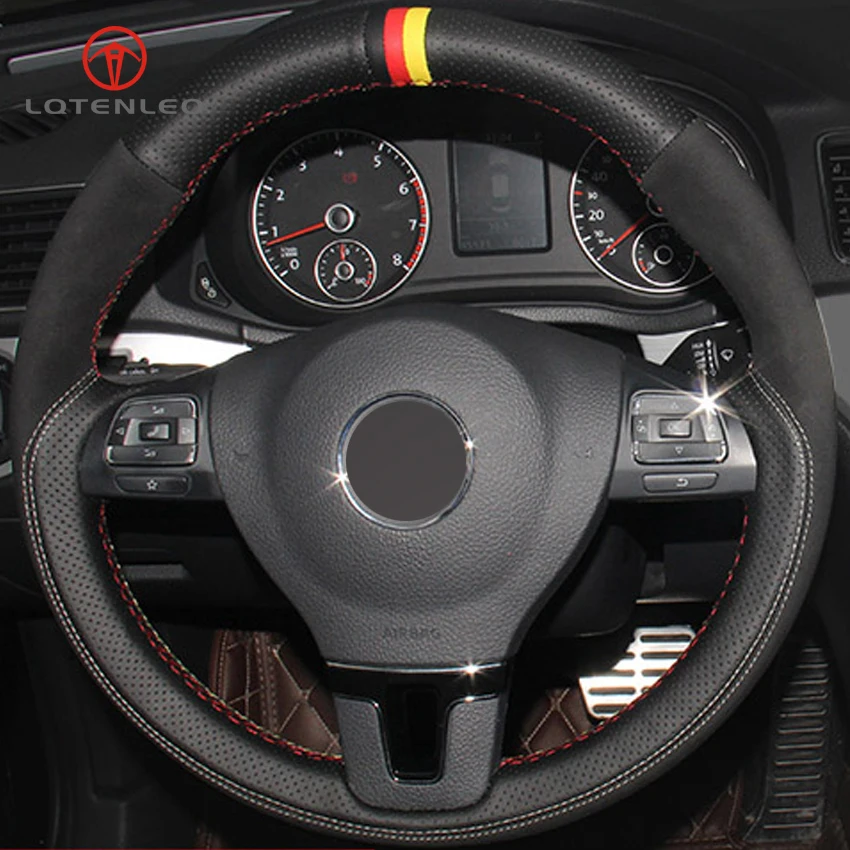Buy LQTENLEO Black Genuine Leather Suede Car Steering