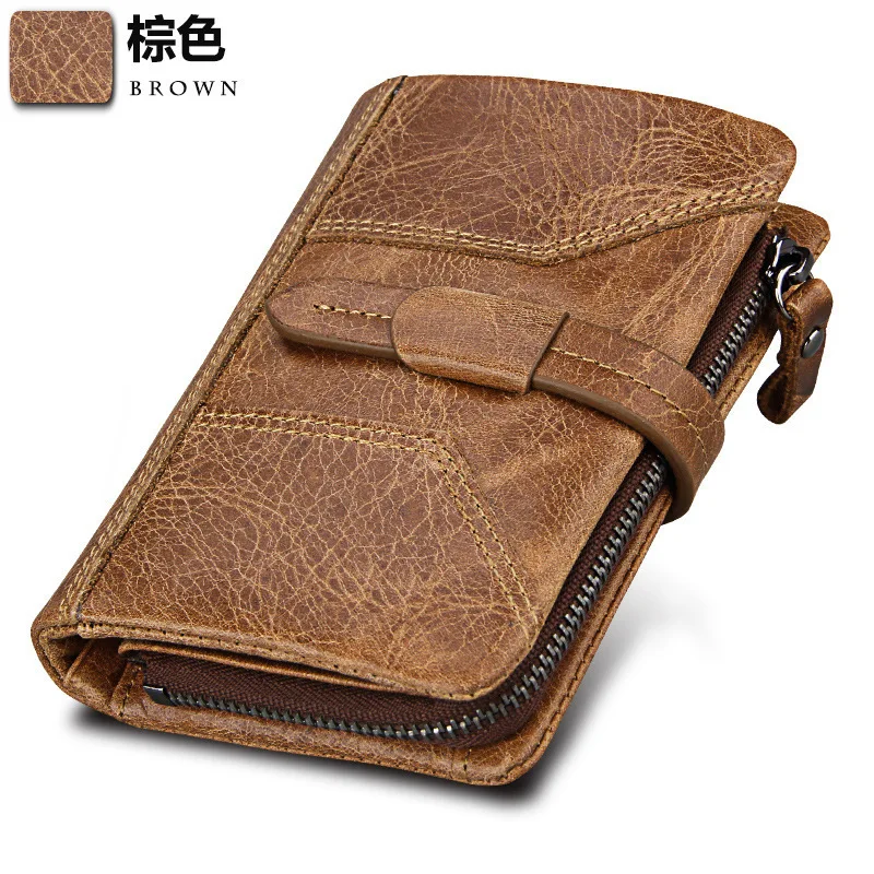 

Vintage Genuine Leather Mens Wallet Small Walet Male Retro Man Purse Hasp Zipper Money Bag Portomonee Coin Purse Card Holder