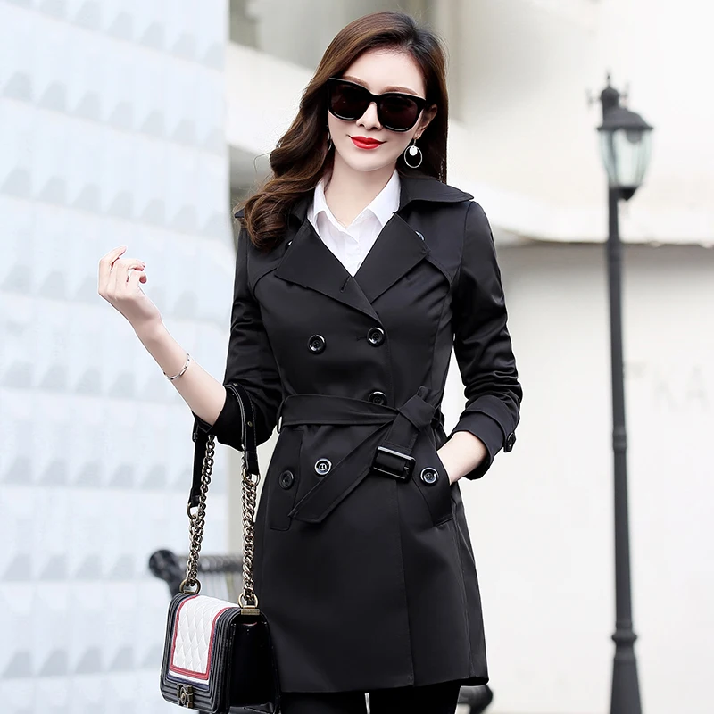 remarkable Women'S jacke Lapel Wool Blend midi Coat Thicken Loose Solid Color Black Red Coat Spring autumn plu
