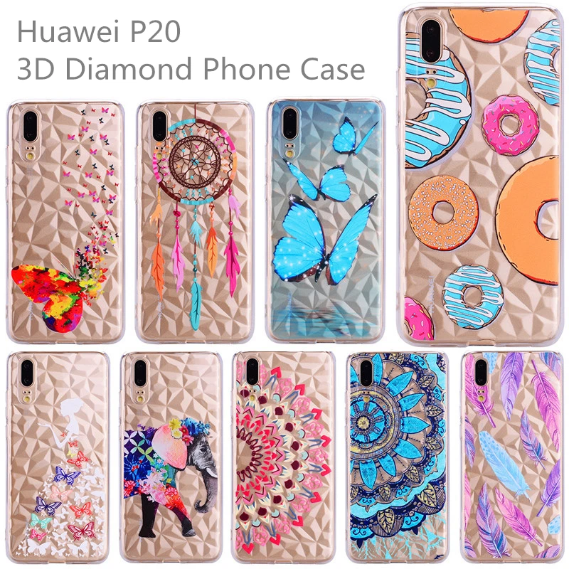 

Luxury 3D Diamond Cases For Huawei P20 Lite Flower Animal Feather Pattern Solf Silicone Cover Case For Huawei Nova 3e P Smart