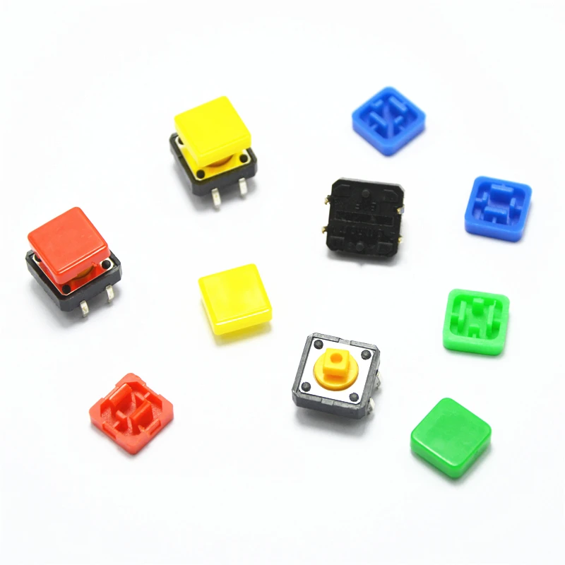 

B3F 20PCS Tactile Push Button Switch Momentary 12*12*7.3MM Micro switch button + (20PCS 4 colors square Tact Cap)