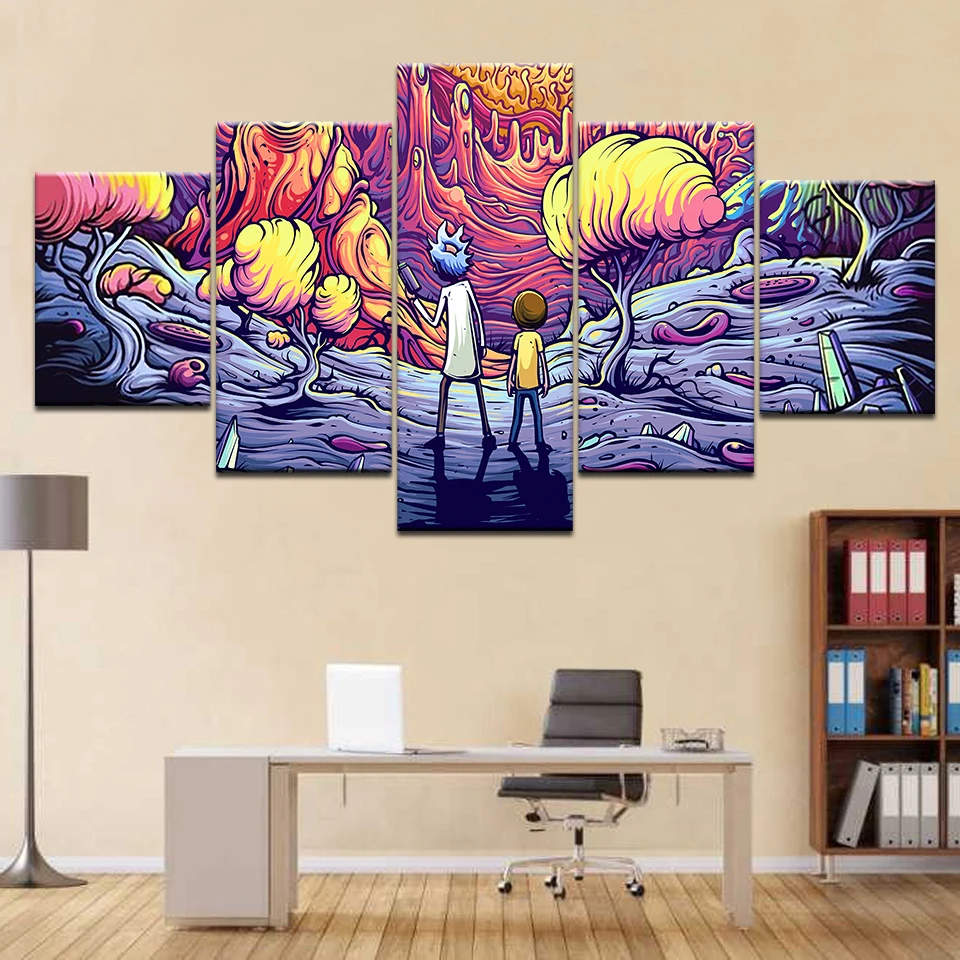 

Wall Picture Print Painting Modular Poster 5 Panel Stars Canvas Framework Art For Living Room Home Rick And Morty Decoration