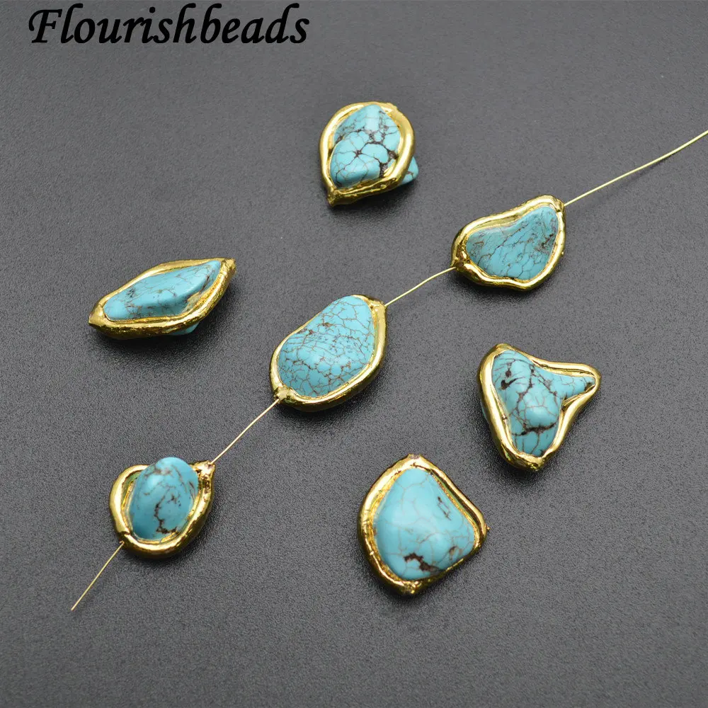 

Gold Plating Blue Howlite Freeform Stone Nugget Jewelry Spacer Loose Beads
