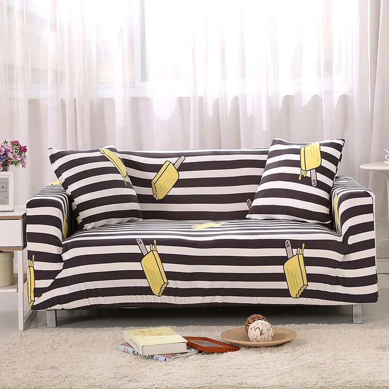 Gray Striped Plaid Elastic Sofa Protector Cover for Living Room Sofa Slipcovers Sectional L Shape Sofacover 1/2/3/4 Seater - Цвет: 1