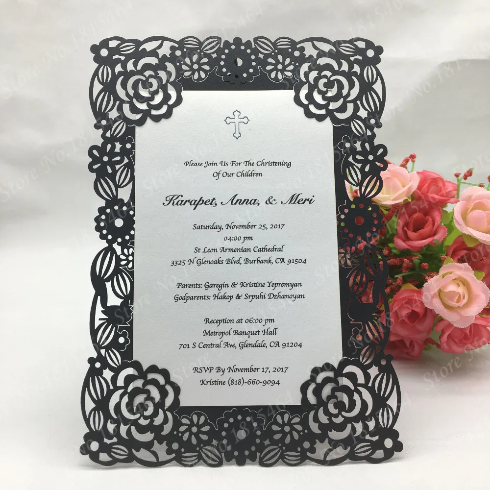 

50pcs Meue Cards Laser Cut Flower Table Card,Valentine's Day Thank you Card,Wedding Invitation Card with Inner Card Favor Party