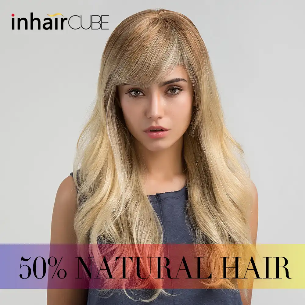 Inhair Cube 24 Inches Long Straight Blonde Wigs Mixed Human Hair