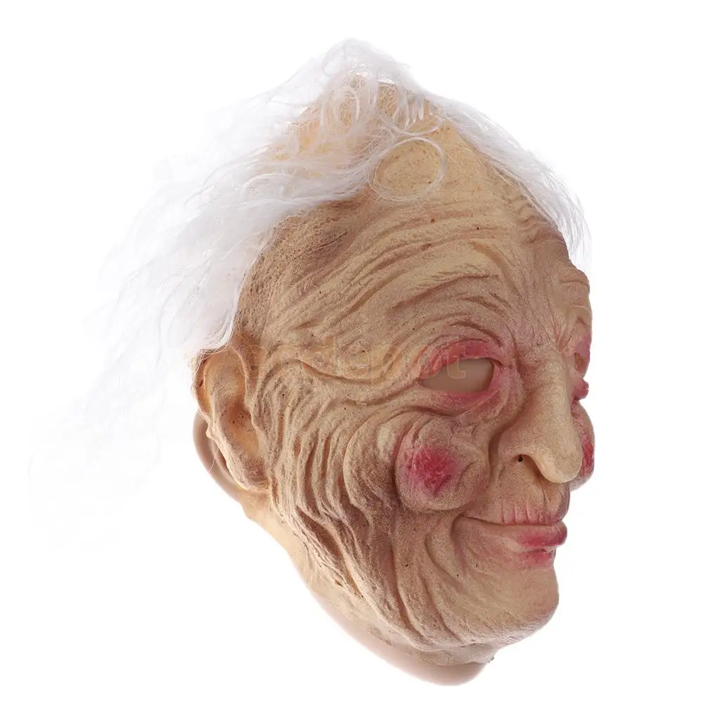 Creepy Party Front Face Masquerade Mask Halloween Prop Ugly Wrinkled Old Women Granny Fancy Dress Propsm Mask With White Hair