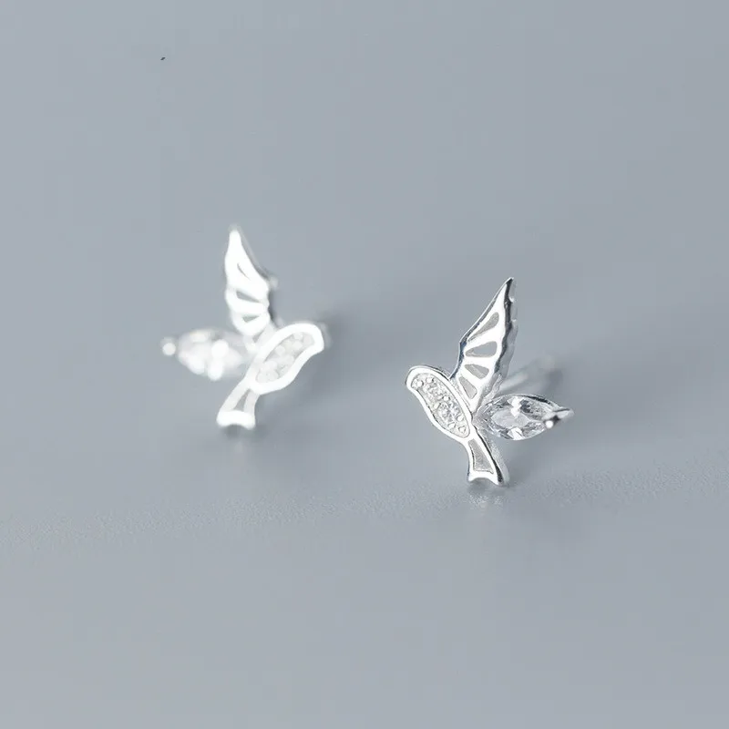

100% 925 Soild Sterling Silver Earring Fashion Stone Birds Small Stud Gift School Girls Kids Drop Shipping