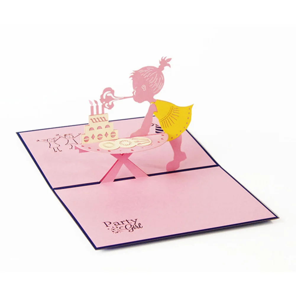 

Little Girl Blowing Candles Happy Birthday 3D Card Handmade Foldable Happy Birthday Card Best Gift for Friends
