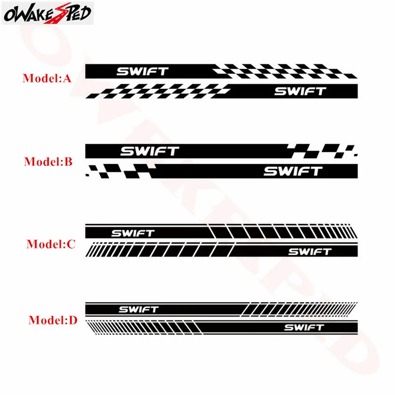  2 PCS Vinyl SWIFT Car Styling Side Stripes Skirt Sticker Vehicle Auto Decals Stripe Wraps Body Grap
