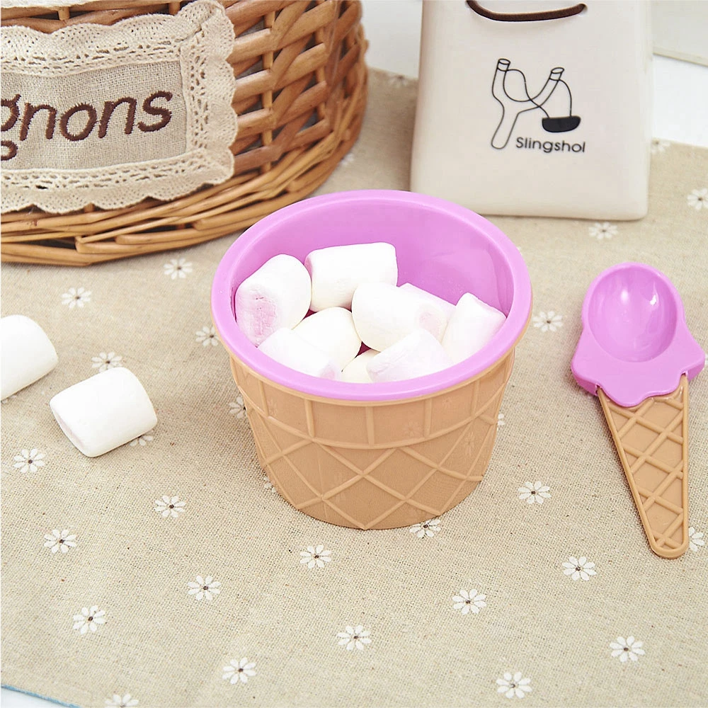FHEAL Cute Ice Cream Style Bowl And Spoon Fruit Salad Tableware For Children Ice Cream Milkshake Dessert Tool Six Colors (24)