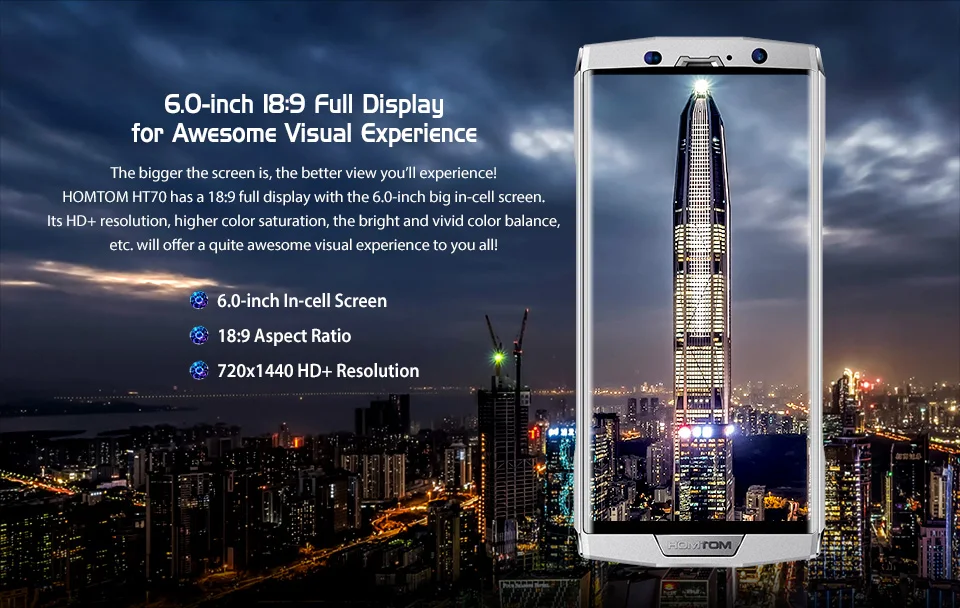 HOMTOM HT70 6 0 &quotHD + 18:9 Экран мобильного телефона MTK6750T Octa Core 4 г Оперативная память 64