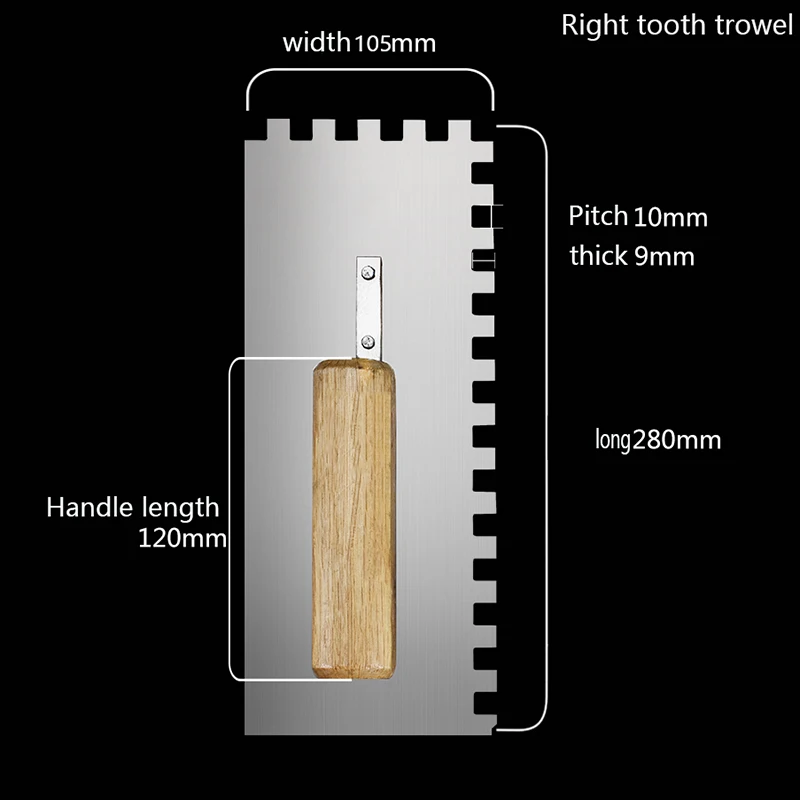280X105 мм квадратный зуб Пилообразная шпатель плитка деревянная ручка строители каменщиков штукатурный ковш шпатель инструмент плитка каменщик инструмент