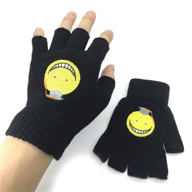 Тренд унисекс перчатки без пальцев Аниме Бэтмен трикотажные перчатки из хлопка половина пальца зимние теплые рукавицы Хэллоуин косплей варежки - Цвет: Korosensei