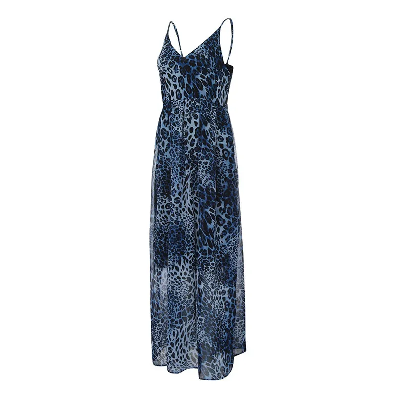 New Sexy ChiffonLeopard Print High Waist V-Neck Long Dress Summer High Street Fashion Dress For Female Vestidos #F#40DE07 (25)