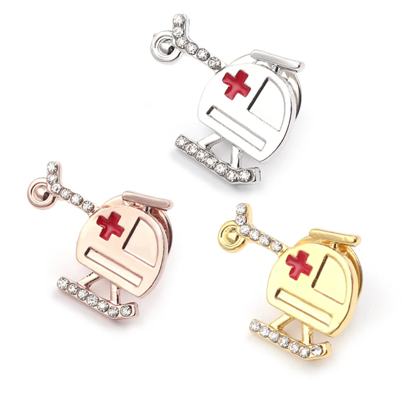 

Helicopter Brooch Tiny Metal Gold Silver Color Red Cross Doctor Nurse Cloth Hat Lapel Pins Badge Medical Jewelry Accessories