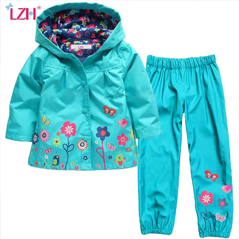 LZH 2017 Autumn Children Boys Raincoat Suit Hoodie Jacket Pants Winter Kids Girls Clothes Set Toddler