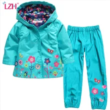 LZH 2017 Automne Enfants Garçons Imperméable Costume (Veste À Capuche + Pantalon) D’hiver Enfants Filles Vêtements Set Enfant Filles vêtements Ensembles