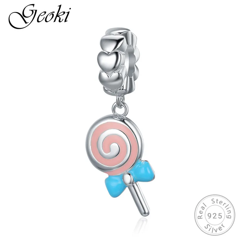 

Geoki 925 Sterling Silver Pink Windmill Lollipop Charms fit Original Pandora Bracelet Blue Enamel Knot-bow Pendant Beads Jewelry