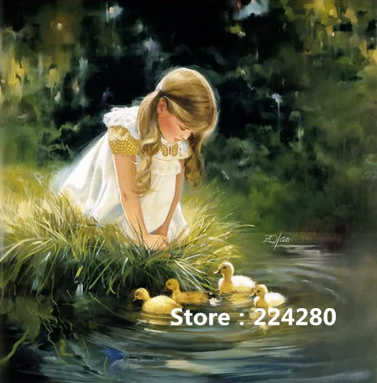 

Needlework,for embroidery,DIY DMC 14CT Unprinted Art Cross stitch kits girl cute and duck scenery Cross-Stitching decor crafts