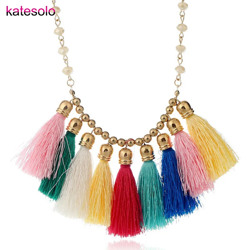 2017 Nova Handmade Declaração Collar Colar de Pingente Longa Borla Ouro Cor Liga Bead Charme Étnica Jóias Boêmio Para As Mulheres