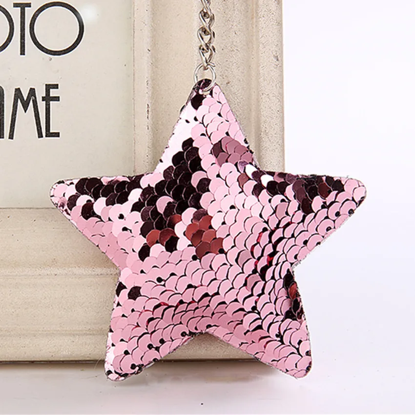

Cute Chaveiro Star Keychain Glitter Pompom Sequins Key Chain Gifts for Women Llaveros Mujer Car Bag Accessories Key chain