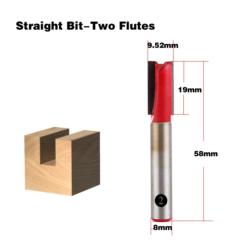 1 шт. 8 мм хвостовик Высокое качество короткий прямой/Dado маршрутизатор Набор бит 1/", 3/8", 1/", 1/2" Диаметр древесины режущий инструмент-Chwjw - Длина режущей кромки: 2NO(20)